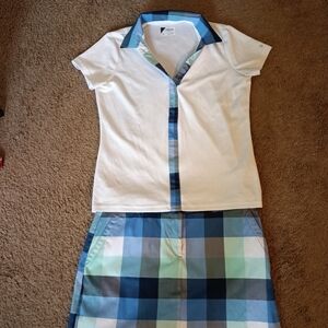 White and Blue Plaid Golf Skirt Set by Izod
